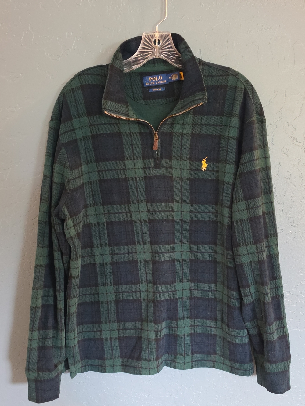 Polo by Ralph Lauren Green & Navy Plaid Quarter-Zip Pullover with Yellow Logo